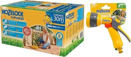 Hozelock 30m Superhoze Hosepipe, Yellow & Grey & Spray Gun, Multi-Colour