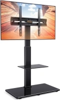 PERLEGEAR TV Floor Stand for 30-70 inch TVs up to 50KG with Tilt, Tall TV Stand with 80 Degrees Swivel, Height Adjustable Floor TV Stand with Adjustable Shelve holds up 10kg, Max VESA 600x400mm