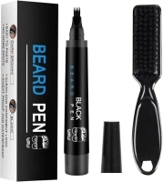 Beard Pen for Men, Black Beard Pen with Brush, Beard Pen Beard Pencil Filler, Beard Styling Pen, Waterproof Sweatproof & Long Lasting, Natural Finish