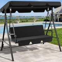 YITAHOME Canopy Swing Chair, 3 Seater Garden Swing Seat Chair, 170 x 110 x 153cm Outdoor Swinging Chair Bench with Adjustable Canopy & Removable Cushion for Patio Poolside Porch, 200KG Loadable, Black