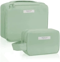 KISUOMAOYI Large Capacity Cosmetic Bag 2Pcs Makeup Bag Travel Makeup Bag Waterproof Cosmetic Bag Portable Makeup Organizer Bag for Women Girls(Green)