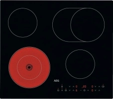 AEG HRX64360C Radiant Hob, Ceramic Hob, Series 3000, 4 Cooking Zones, 49cm, Touch Control, Gas on Glass, Residual Heat Indicators, Built-in Hob, Black