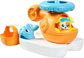 Toomies Tomy E73305C Splash & Rescue Helicopter Water Spinning Bath Floating Toy with Squirting Pilot – Rescue Bucket & Dolphin with Pouring Action – Suitable from 12 Months