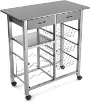 Versa Leicester Kitchen trolley with wheels, drawers and bottle rack, Greengrocer with pantry and organizers, Kitchen storage, Measurements (H x L x W) 82 x 40 x 76 cm, Wood and Metal, Colour Grey