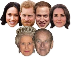 Star Cutouts SMP369 Six Pack Masks of Royal Couples Includes Prince Harry, Meghan Markle, Prince Philip, The Queen, Prince William and Kate The Duchess of Cambridge, Hand/A