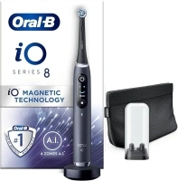 Oral-B iO8 Electric Toothbrush For Adults, App Connected Handle, 1 Ultimate Clean Toothbrush Head & Magnetic Pouch, 6 Modes, Teeth Whitening, 2 Pin UK Plug