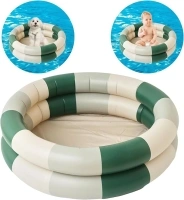 Vintage Stripes Kids Paddling Pool, Inflatable Baby Swimming Pool, 2 Ring with Inflatable Safety, with Inflatable Safety Bubble Bottom, for Indoor Outdoor Girls Boys Garden Backyard (Green)