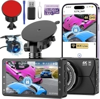 Dash Cam Front and Rear, 4K Dash Cam WiFi/APP Control Dashcam W/ 64GB Card Car Camera Dash Cam DVR Dashboard Dash Camera for Cars W/Loop Recording G-sensor Time-Lapse Parking Mode, USB-C Powered