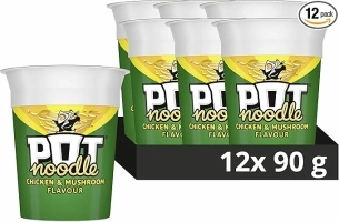 Pot Noodle Chicken & Mushroom Standard Pot Noodle instant vegetarian snack quick to make noodles 12x 90 g