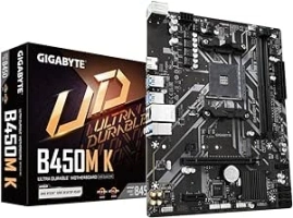 Gigabyte B450M K Motherboard - Supports AMD Series 5000 CPUs, up to 3600MHz DDR4 (OC), 1xPCIe 3.0 x4 M.2, GbE LAN, USB 3.2 Gen 1