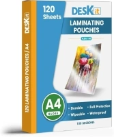 Deskit Laminating Pouches A4, Glossy, 120 Sheets, 100 Microns - Clear and Durable Presentations - Flexible Rigidity for Everyday Use