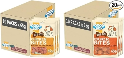 Good Boy - Bitesize Chicken Bites - Dog Training Treats - Made with Over 50% Natural Meat - 65 g ℮ - Low Fat Dog Treats - Case of 10 & Deli Bites Duck, Pack of 10