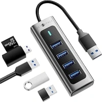 USB Hub, 4-Port USB Hub Lightweight Aluminium Alloy, Multi USB Port Hub High Speed 5Gbps, USB Extension Hub for Data Transfer, USB Port Expander for Laptop, PC, NoteBook, MacBook, and More.