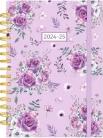 Weekly Planner Notebook 2024-2025, AIMPEAK To Do List Notebook From Jul.2024-Jun.2025, Weekly Monthly Planner Daily Work Diary A5 24-25 Spiral Bound with Monthly Tabs, Inner Pocket (Floral-Purple)