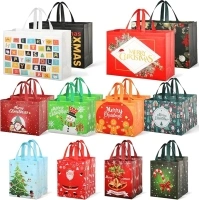 YANGTE 20 Pack Christmas Gift Bags Assorted Sizes With Handle, Reusable Non-Woven Christmas Bags for Presents, Christmas Tote Bags Shopping Bags for Gifts Wrapping (4 Extra Large, 8 Large, 8 Medium)