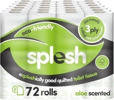 Splesh by Cusheen 3-ply Toilet Roll - Aloe Vera Fragrance (72 Pack) Soft, Quilted Bulk Toilet Rolls, Toilet Tissue and Loo Rolls – Eco-Friendly Toilet Paper Sustainably Crafted in The UK