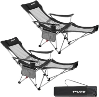 #WEJOY Camping Chairs for Adults Set of 2 Folding Reclining Chair with Detachable Footrest Adjustable High Back Carry Bag Portable Lightweight Comfy Camp Chair Recliner for Beach Picnic Black