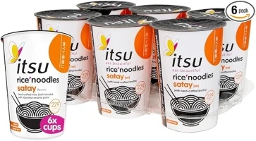 itsu Satay Flavour Rice Noodles | Instant Noodle Cups | Pack of 6 | Authentic Japanese Flavour | Vegan & Gluten-Free | Low-Calorie, Quick-to-Make Snack