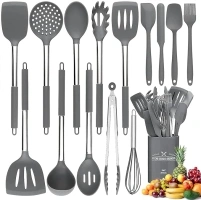 NAUDILIFE Kitchen Utensils Set,15 Pcs Silicone Cooking Utensils Set,Stainless Steel Cooking Utensils Heat Resistant Cookware,Cooking Tools with Holder for Non Stick Pans…