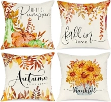 Benjia Autumn 50x50 Cushion Covers Set of 4, Pumpkin Sunflower Decorative Holiday 20x20 Inch Fall Throw Pillow Covers Thanksgiving Pillow Case for Indoor Home Bedroom Couch Sofa Decor 50x50cm