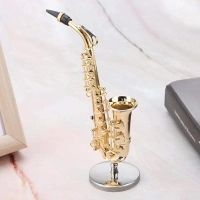 Alto Saxophone with Case, Miniature Alto Saxophone Replica with Stand and Case Gold Plated Instrument Model Ornaments