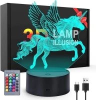 Fullove Idea Gift for 7 8 9 Year Old Girls Boys: Gift for Girls Age 5 6 7 8 9 Night Light Toy for Boys Age 5-10 Birthday Presents for 7 Year Old Cool Toys 3D Lamps for Boys Horse Night Light for Kids