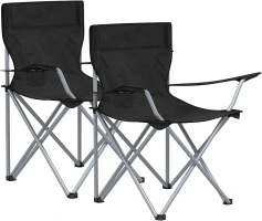 SONGMICS Set of 2 Folding Camping Chairs, Outdoor Chairs with Armrests and Cup Holder, Stable Structure, Max. Capacity 120 kg