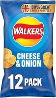 Walkers Cheese and Onion Vegetarian Multipack Crisps, Ideal for Lunch and Snacking 12x25 g