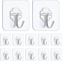 TRHDFW Self Adhesive Hooks,12 PCS Heavy Duty Door Wall Adhesive Hooks for Kitchen, Bathroom, Office, Closet, Hanging Coat Cloth Towel Key Decorations