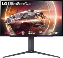 LG UltraGear OLED Gaming Monitor 27GS95QE, 27 inch, 1440p, 240Hz, 0.03ms Response Time, HDR 10, NVIDIA G-Sync & AMD FreeSync compatible, Smart Energy Saving, DisplayPort, HDMI