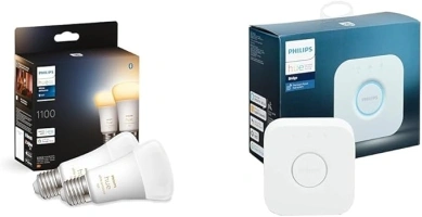 Philips Hue New White Ambiance Smart Light Bulb 2 Pack 75W - 1100 Lumen [E27 Edison Screw] with Blue & Bridge. Smart Home Automation Works with Alexa, Google Assistant and Apple Homekit.