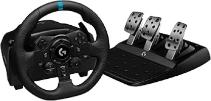 Logitech G G923 Racing Wheel and Pedals, TRUEFORCE up to 1000 Hz Force Feedback, Responsive Driving Design, Dual Clutch Launch Control, Genuine Leather Wheel Cover, for PS5, PS4, PC, Mac - Black