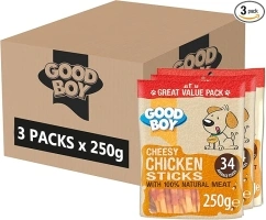 Good Boy Cheesy Chicken Sticks - Natural Dog Treats - Low Fat - Rawhide Free Recipe - Bulk Box - 3 x 250g