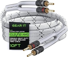 GearIT 12AWG Gauge (2 x 4mm²) Premium Heavy Duty Braided Speaker Wire (3 Meters / 10 Feet/White) with Dual Gold Plated Banana Plug Tips - Oxygen-free Copper (OFC) Construction