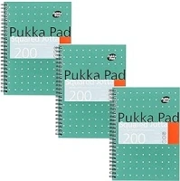 Pukka Pad, A5 Squared Jotta Book 3-Pack – 21 x 14.9cm - Wirebound Notebook with 5mm Squares on 80GSM White Paper with Perforated Edges for Easy Removal - 200 Pages