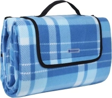 SONGMICS XXL Picnic Blanket Fleece Insulated Waterproof with Carry Handle (Squares Blue Stripes) 200 x 200 cm (GCM71B)