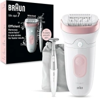 Braun Silk-épil 7, Epilator with Wide Head for Easy Hair Removal, Wet & Dry, Lasting Smooth Skin, with Bikini Trimmer, 7-210, White/Flamingo