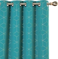 Deconovo Blackout Curtains, Noise Reduction Curtains Eyelet Curtains, Gold Diamond Printed Thermal Insulated Curtains for Bedroom, 46 x 90 Inch(Width x Length), Turquoise, One Pair