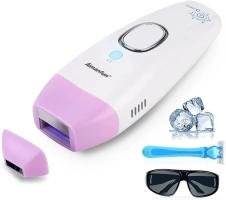 Aimanfun IPL Hair Removal Device Ice Cooling Function 5 Energy Levels 10.5J Max with 1 Smaller Attachments, Glasses and Shaver Hair Removal Machine for Face/Intimate/Leg at Home