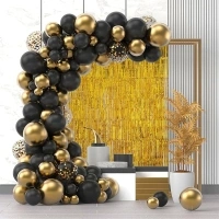 126Pcs Black Gold Balloon Arch Kit with Different Size Black Gold Balloons Sequin Balloon Golden Rain Curtains Background for Christmas Birthday Wedding