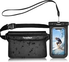 ivoler Waterproof Pouch Bag + Phone Case, Waterproof Case Dry Bag for Beach,Swim,Boating,Kayaking,Hiking,Protect Phone, Camera, Cash, Mp3, Passport, Document From Water, Sand, Snow, Dust - Black