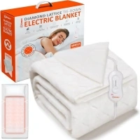 Wärmer Diamond Lattice Tie Down Electric Heated Blanket - Control with 3 Heat Settings, Detachable Controller, Machine Washable - Single Size 135cm x 65cm