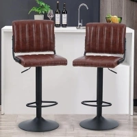 ALPHA HOME Bar Stools Set of 2 PU Leather Bar Chairs with Back Adjustable Kitchen Height Stools Pub Bistro Bar Counter Height Stools Modern Square Seat Chairs 360Swivel Stools 300lbs Capacity Brown