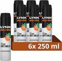 Lynx Jungle Fresh Antiperspirant Deodorant with a palm leaves & amber scent Spray for 72-hour sweat and odour protection 6x 250 ml