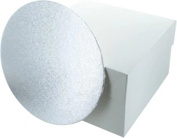 Culpitt 10" Round Silver Cake Card & White Box Combo, 3mm Turned Edge Board and For Sponge Cakes, Muffins, Cupcakes, 88603