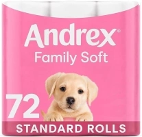 Andrex Family Soft Toilet Tissue 72 Standard Toilet Rolls, Gentle on your Family’s skin (Previously Andrex Gentle Clean Toilet Paper) – Bulk Pack of 72 Toilet Rolls