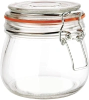 Vogue Clip Top Glass Preserve Jar 500 ml, Clear, Material: Glass, Rubber Ring for Airtight Seal, Glass Jam Jar, Size: 105(H) x 105(D) x 89(Dia)mm, P490