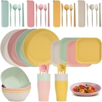 36 Pcs Unbreakable Camping/Picnic Dinner Sets, Dinnerware Set for 4, Melamine Dinnerware Sets -Plates, Bowls, Cups, Cutlery Sets, Lightweight Colorful Dinnerware