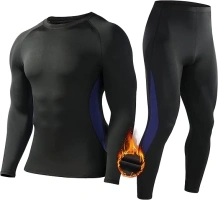 Roadbox Thermal Underwear Mens, Fleece Lined Base Layer Set with Quick-Dry, Breathable, Lightweight, for Running, Cycling, Skiing, Motorbike, Outdoor Work in Winter