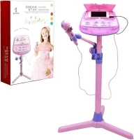 Kids Karaoke Microphone Musical Toys - Wishtime ZM16038 Kids Pink Karaoke Adjustable Stand With External Music Function & Flashing Lights Toy for Kids Children Girls